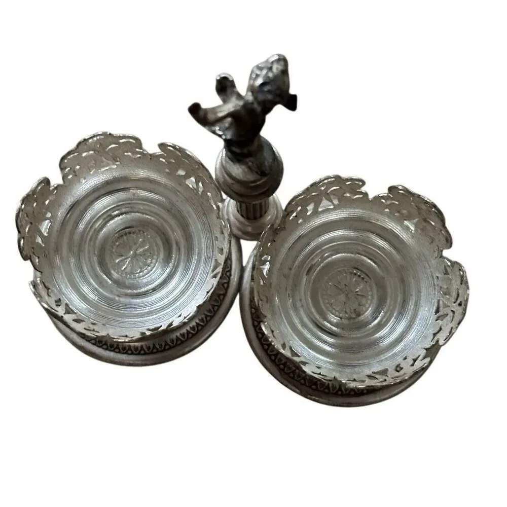 Silver Plated Salt & Pepper Container Holders With Cherub In Center